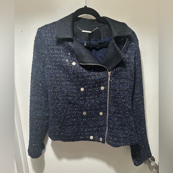White House Black Market Jackets & Blazers - White House Black Market Blue Shimmer Tweed Moto Jacket 4